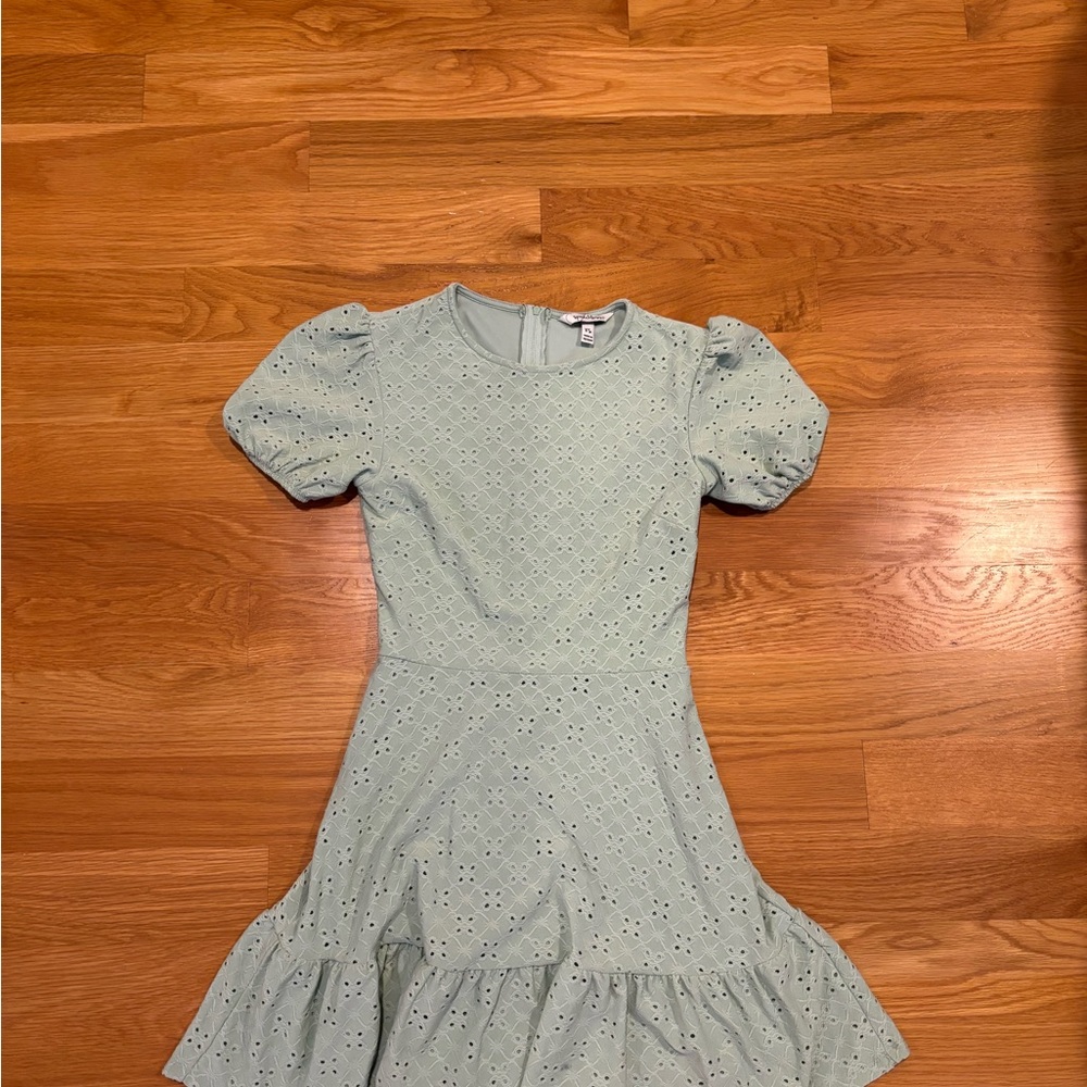 Green Eyelet Puff Sleeve Dress